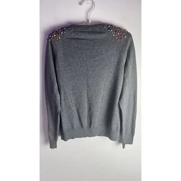 Anthropologie Moth Pom Pom Confetti Grey Cardigan Cotton Cashmere Blend Small - Picture 3 of 11